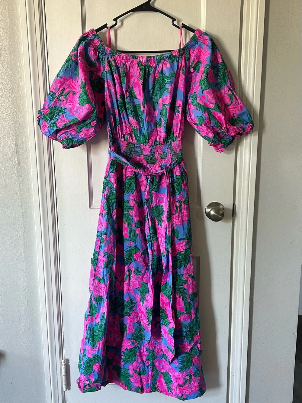 Lilly Pulitzer Shawnlee Pink & Blue Floral Off-Shoulder Maxi Dress - Picture 4 of 8